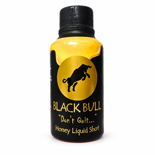 Black Bull Honey Liquid Shot bottle on white background